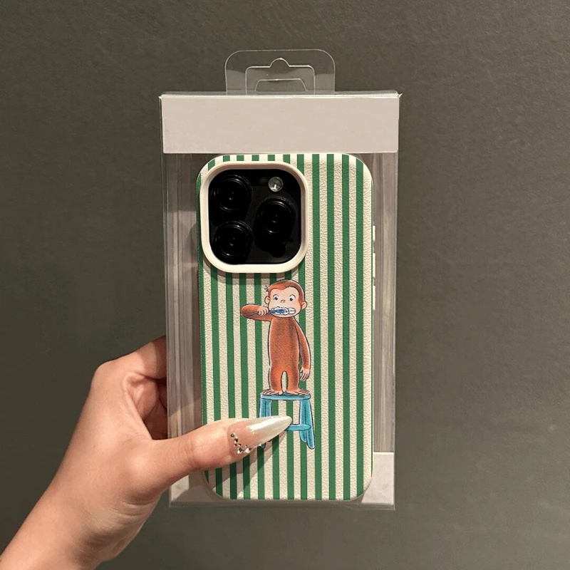 Whimsical Green Striped Monkey Phone Case Cover
