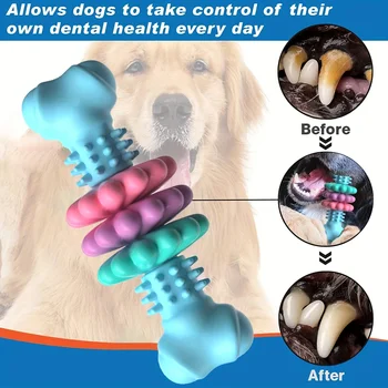Indestructible Dog Chew Bone Toy for Aggressive Chewers - Durable Thermoplastic Rubber with Geometric Pattern, Teeth Cleaning