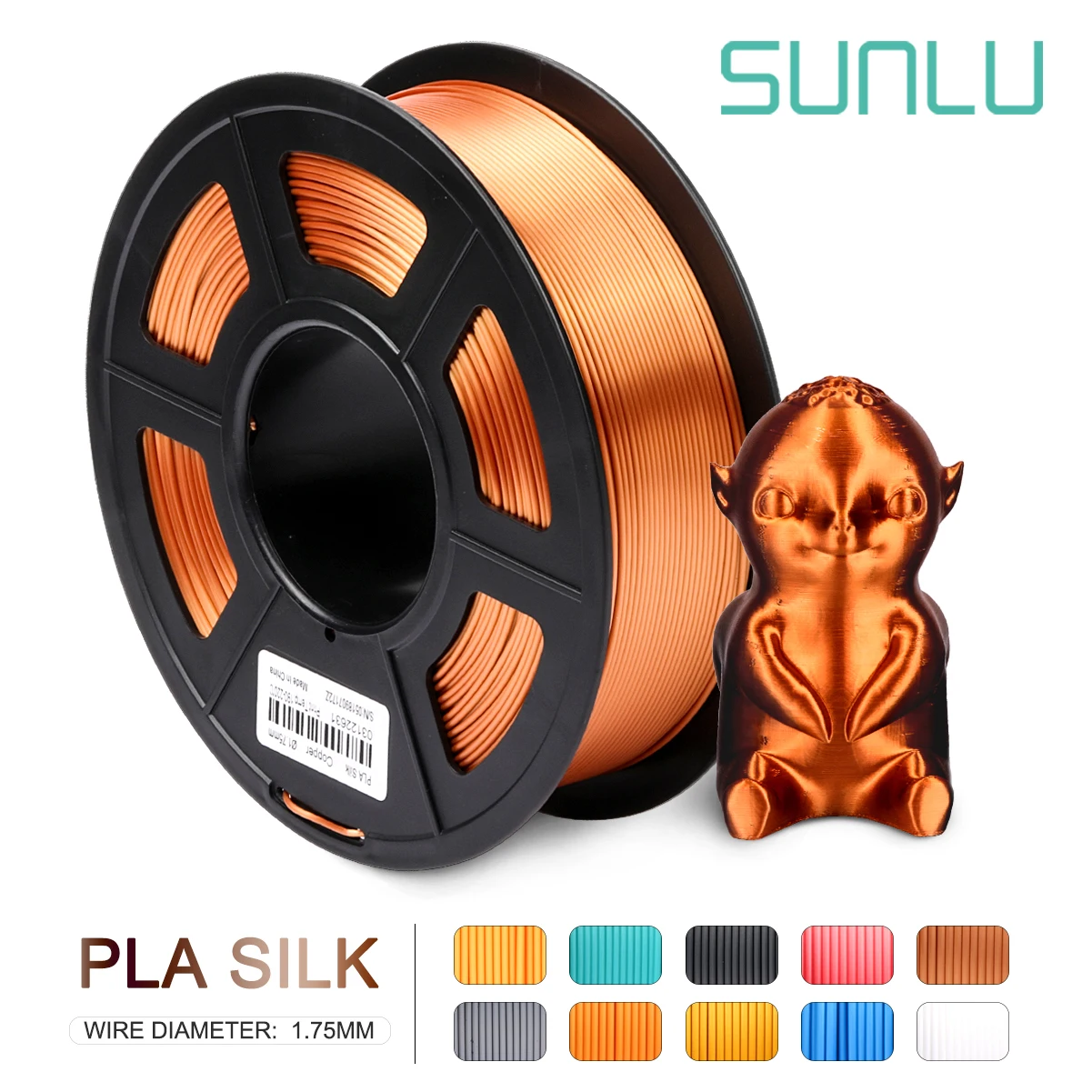 SUNLU SILK PLA 3D Filament 1.75mm 1kg Silk Texture PLA Filament For 3D Printer Smooth Print Materials Eco-friendly 3D Material silk pla 3d filament 1 75mm 1kg spool silk texture for 3d printer smooth print materials eco friendly vacuum package