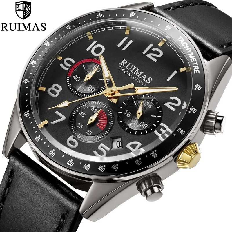 

RUIMAS Casual Original Sport Watch Men Blue Top Brand Luxury Military Leather Wristwatch Male Clock Fashion Chronograph Quartz