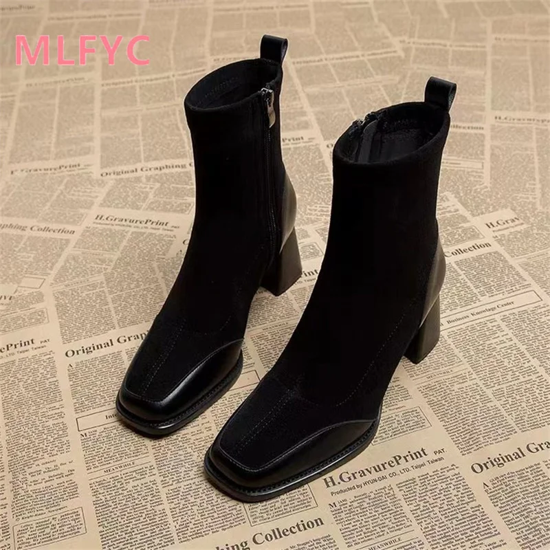 Thick Heel Short Boots Women's 2023 Autumn/Winter College Style Short Boots Small Tall Side Zipper Women's Boots