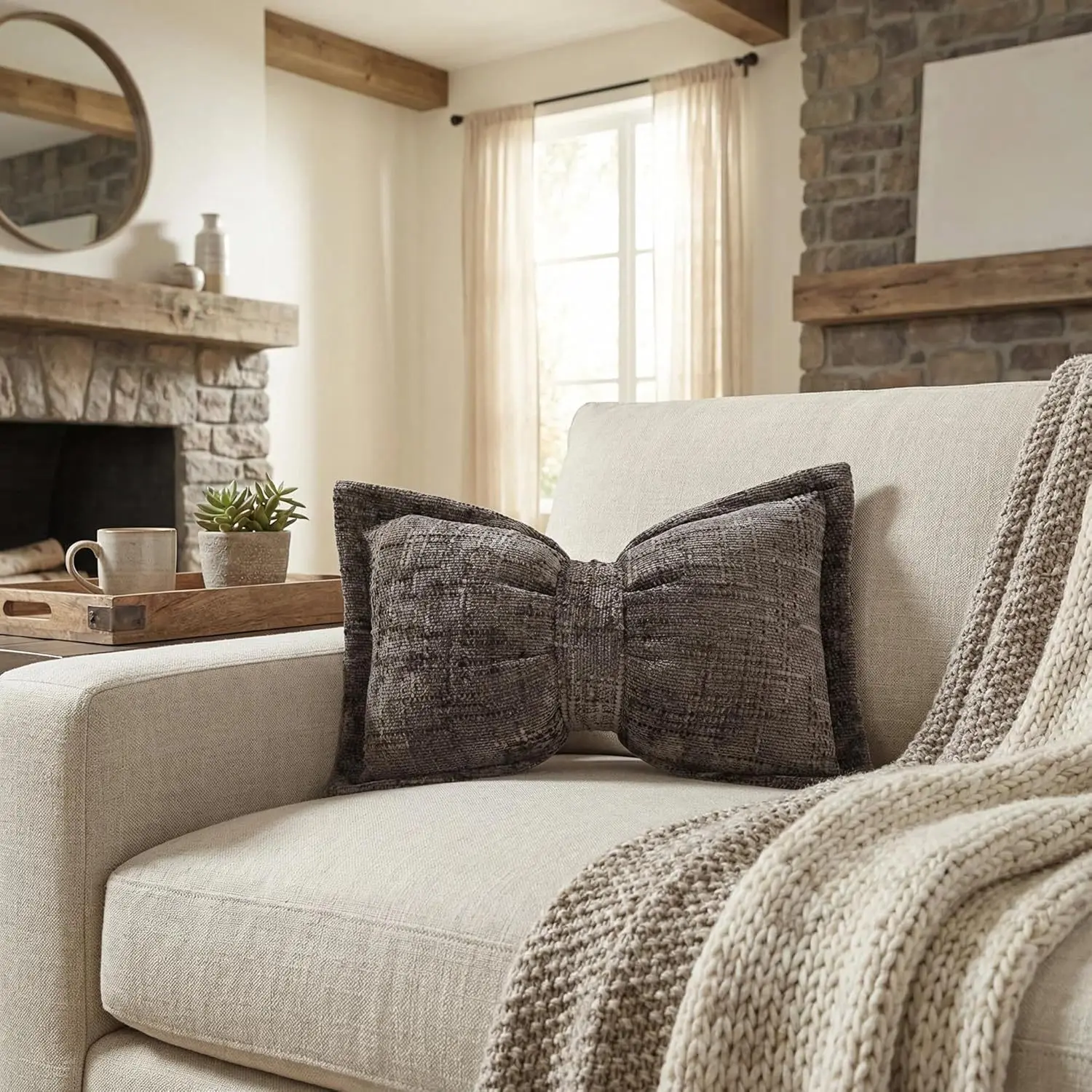 2 Stück Boho-Deko-Kissenbezüge mit Schleifenmuster, Chenille-Textur, große Schleifenförmige Kissenhüllen für Sofa, Wohnzimmer, Heimdekoration – Detail 13