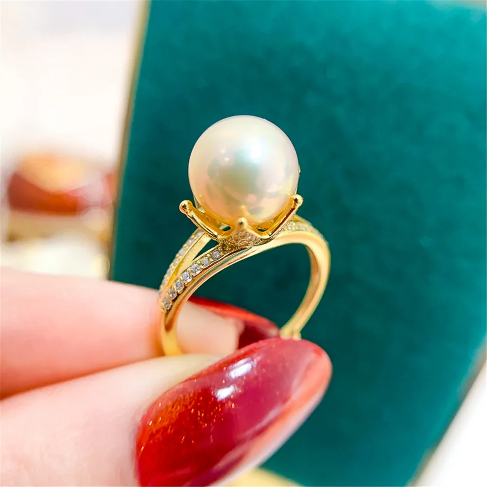 

DIY Pearl Accessories S925 Sterling Silver Ring Empty Holder Small Crown Edition Ring Silver Jewelry Holder with 8-10mm Beads