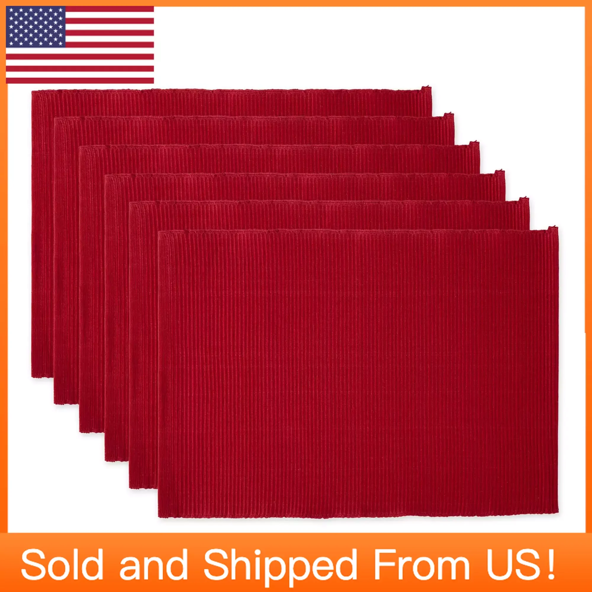 

Basic Everyday Ribbed Tabletop 100% Cotton Placemat Set (13x19, Cardinal Red) - 6 Piece