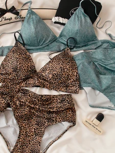 Triangle cup underwear female leopard print sexy large thin bra comfortable women lingerie non-steel ring bra set
