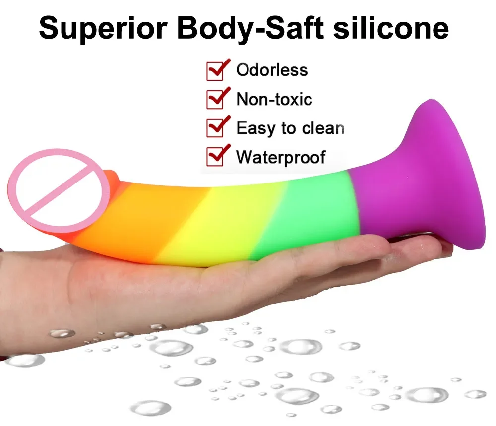 Adult Realistic Big Dildo Rainbow Color For Lesbian Huge Penis Suction Cup Female Masturbation Fake Dick Tool SM Anal Sex Toys