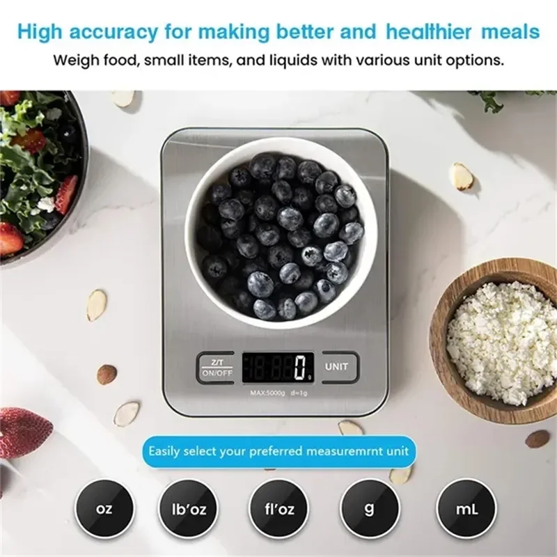 Description Picture 6 of item5/10KG LCD Display Digital Kitchen Electronic Scale Stainless Steel Panel USB Charg Precise Small Platform Scale Portable