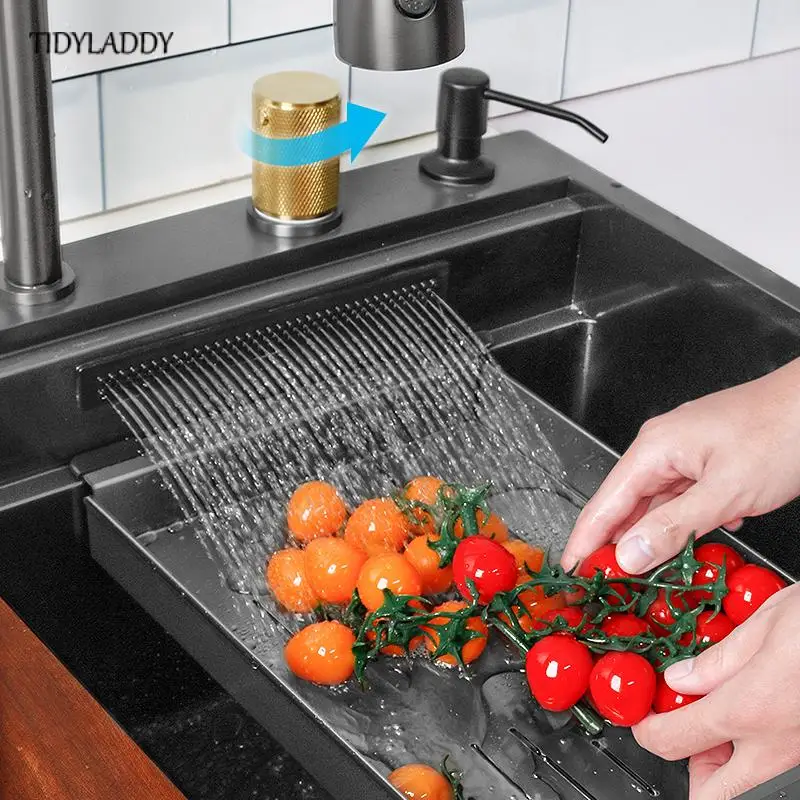 Kitchen Sink Waterfall 304 Stainless Steel Large Single Slot Kitchen Accessories Waterfall Faucet Vegetable Basin kitchen sink