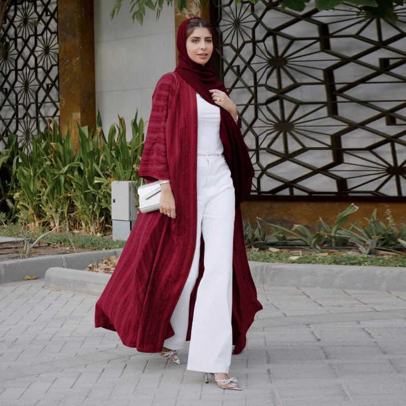 Abaya-Robe de Prière Rouge pour Femme Musulmane, Manches sulf, Kimono Ouvert, Kebaya, Dubaï, Vêtements de Luxe, 2024