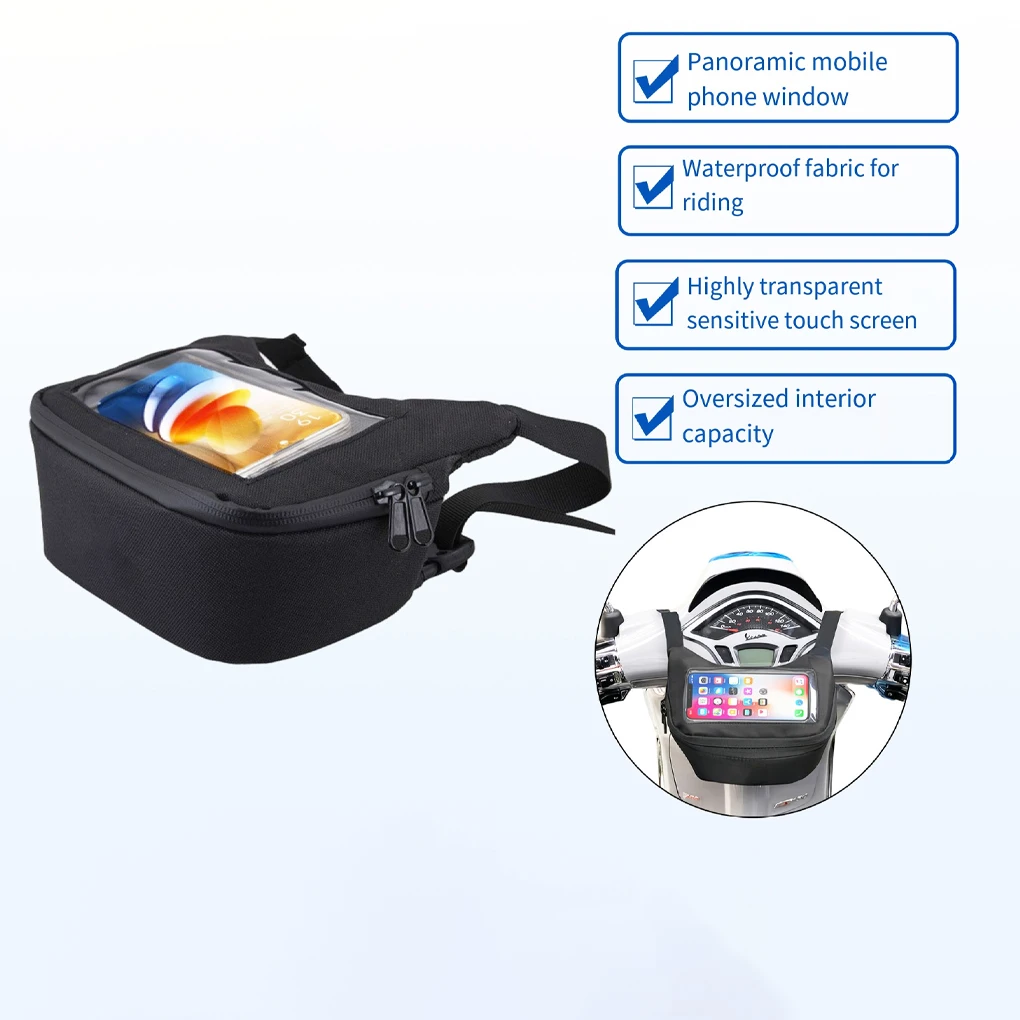 OxfordCloth Durable Front Hanging Bag For Road Electric Motorcycle TPU Large Screen Bag Front Basket