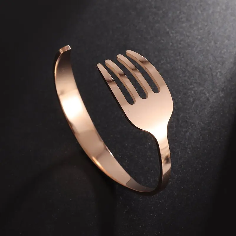 Stainless Steel Bracelet Simple Curved Cutlery Fork Cuff Fun Tricolor Open Men Ladies Hip Hop Cool Jewelry