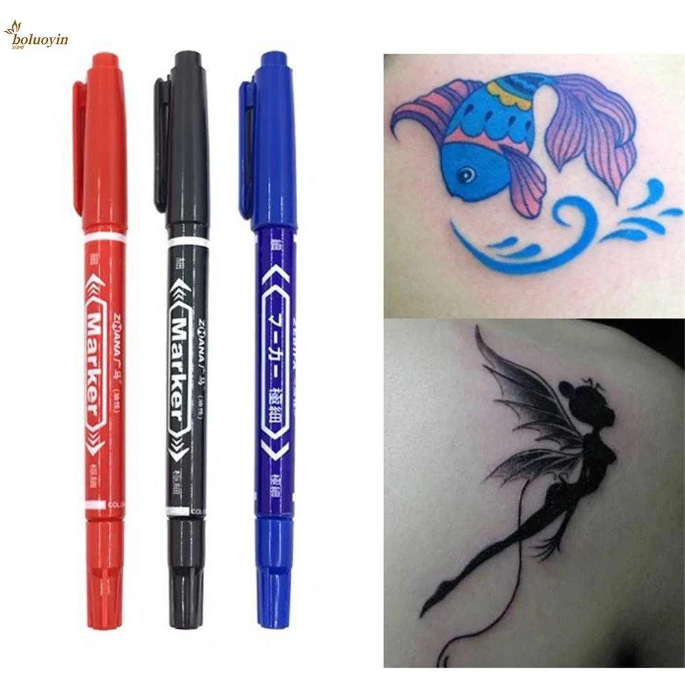 0.5mm Marker Pens Tattoo Skin Markers Scribe 1/3pcs Permanent Makeup Tattoo Supplies Large Capacity Ink Waterproof Marker Pen 3