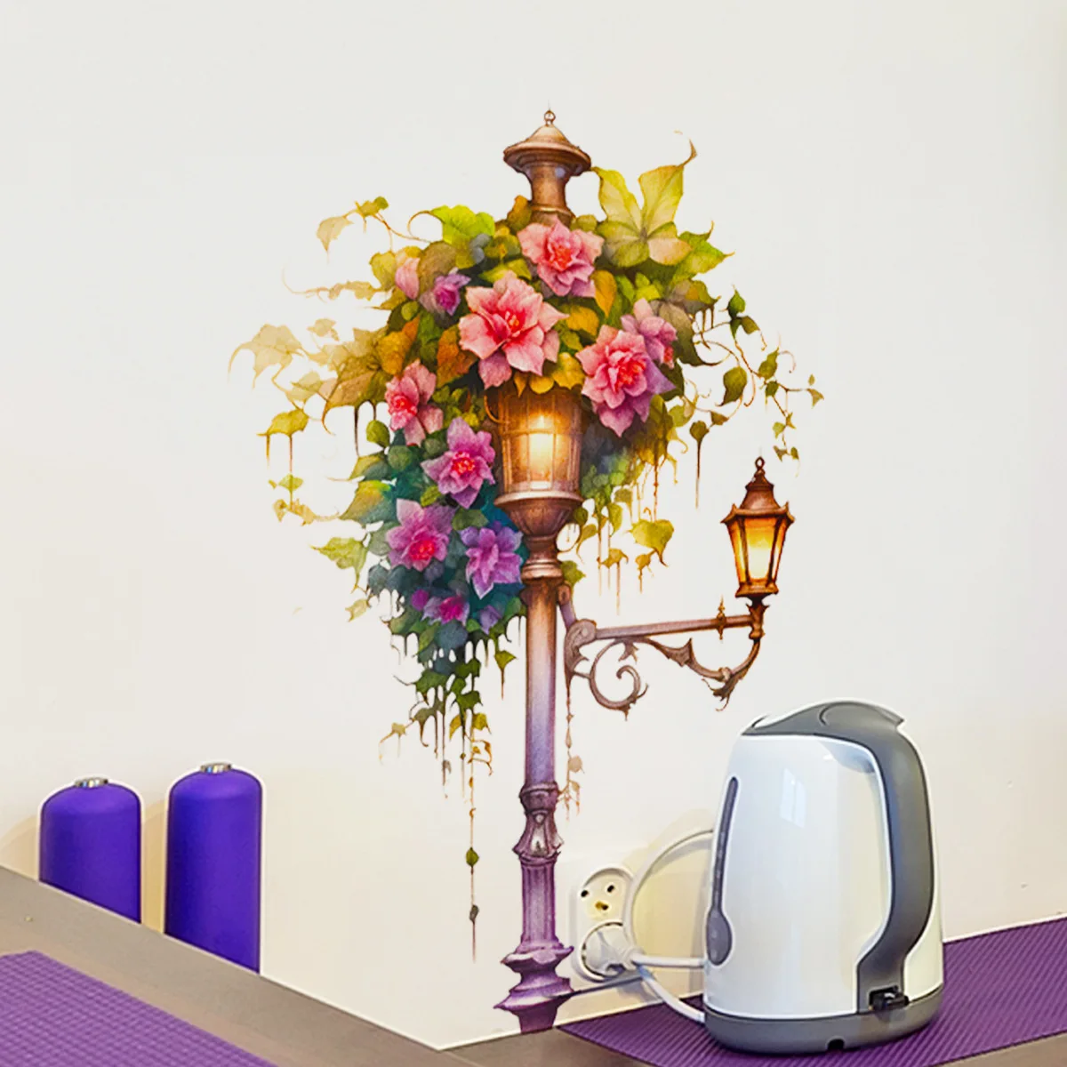 European Ins-Style Flower & Streetlight Wall Sticker - Self-Adhesive Decal for Bedroom, Living Room Background Wall (30x40cm)