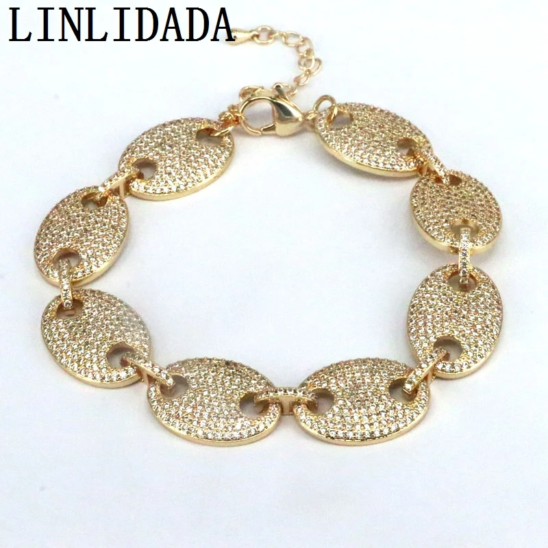 

3Pcs Luxury Paved Crystal Zircon Oval Link Chain Bracelet for Women Adjustable Bling Cz Chain Bracelet Fashion Jewelry Gift