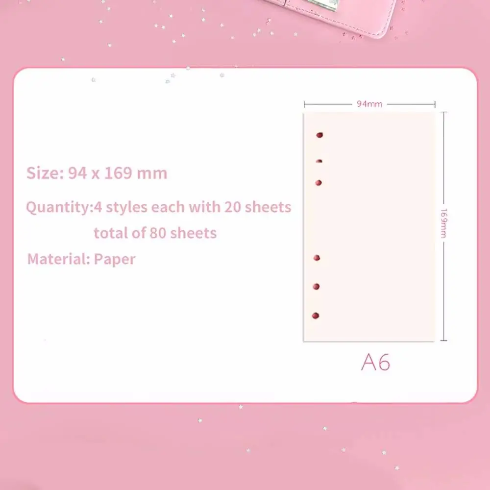 느슨한 잎 사쿠라 및 고양이 바인더 빈 Agendapages 노트북 내부 페이지 라인 페이지 그리드 페이지 삽입 종이 방명록, 80 매