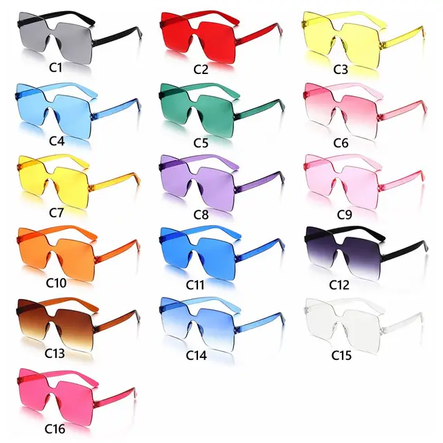  - Square Rimless Oversize Sunglasses Transparent Candy Color Sun Glasses for Women Trendy Eyewear