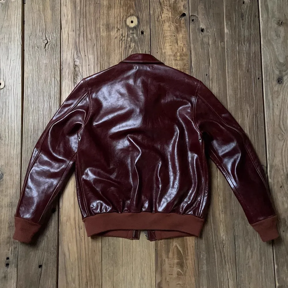 Description Picture 4 of itemFree shipping.Classic Bomber A-2 genuine leather jacket.Mens luxury thick leather coat.quality Burgundy leather A2 jackets