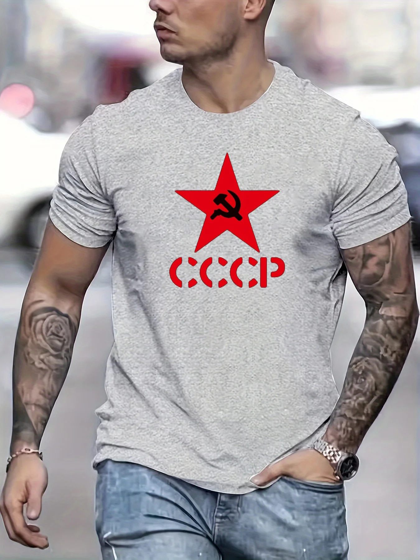 여름 여성용 면 패션 캐주얼 스포츠 티셔츠 CCCP 레터 펜타그램 프린트 라운드넥 반팔 티셔츠 유니섹스