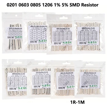 0201 0402 0603 0805 1206 1% 5% SMD Resistor Assorted Kit 1R-1M 10K 100K 1K 100R Resistance Set DIY 1
