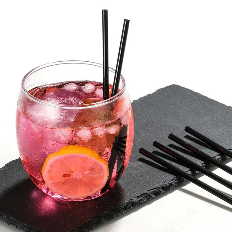 Black Thin Straw Plastic Disposable Short Straw Bar Cocktail Decoration Small Juice Drink 500PCS
