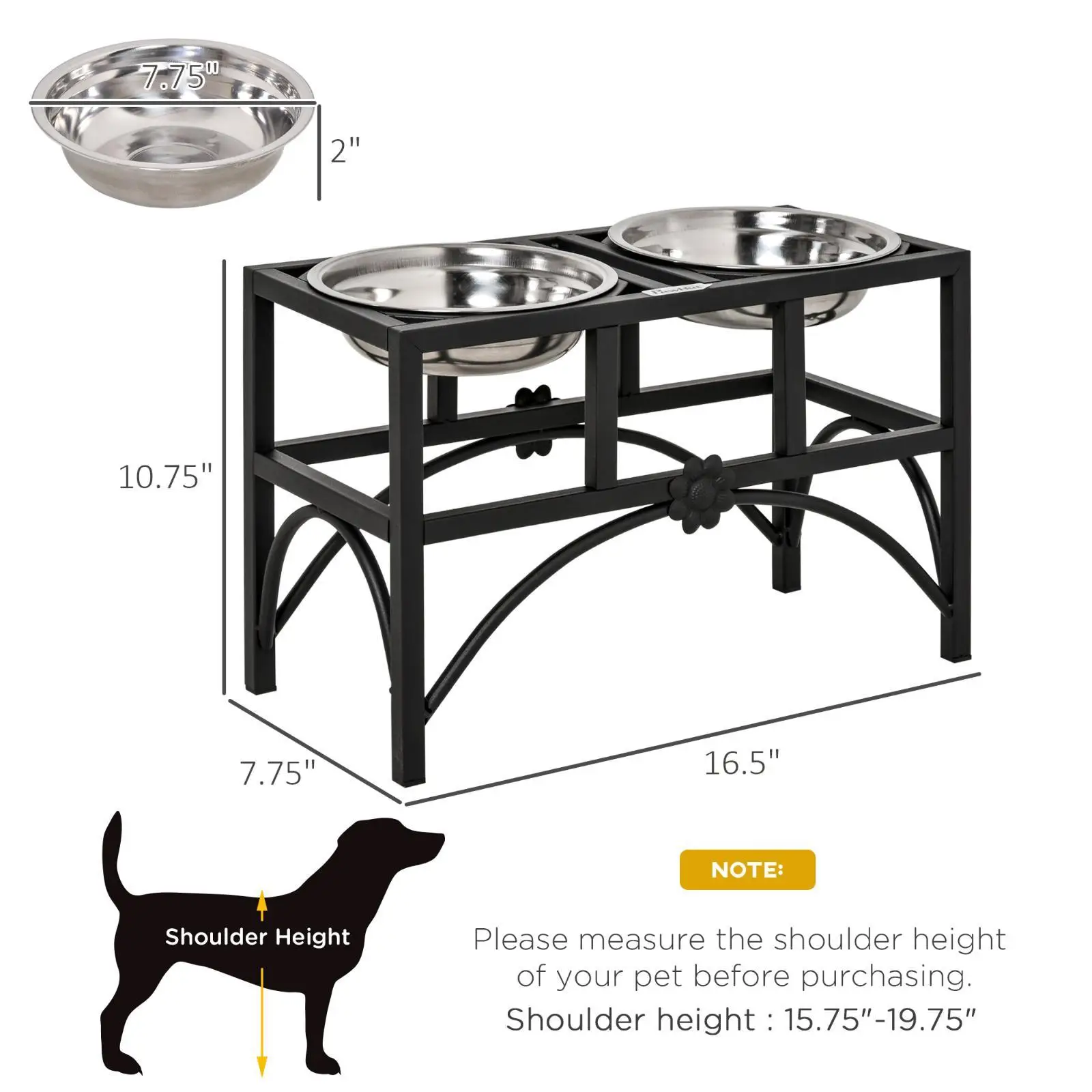 Double Stainless Steel Heavy Duty Dog Food Bowl Elevated Pet Feeding Station