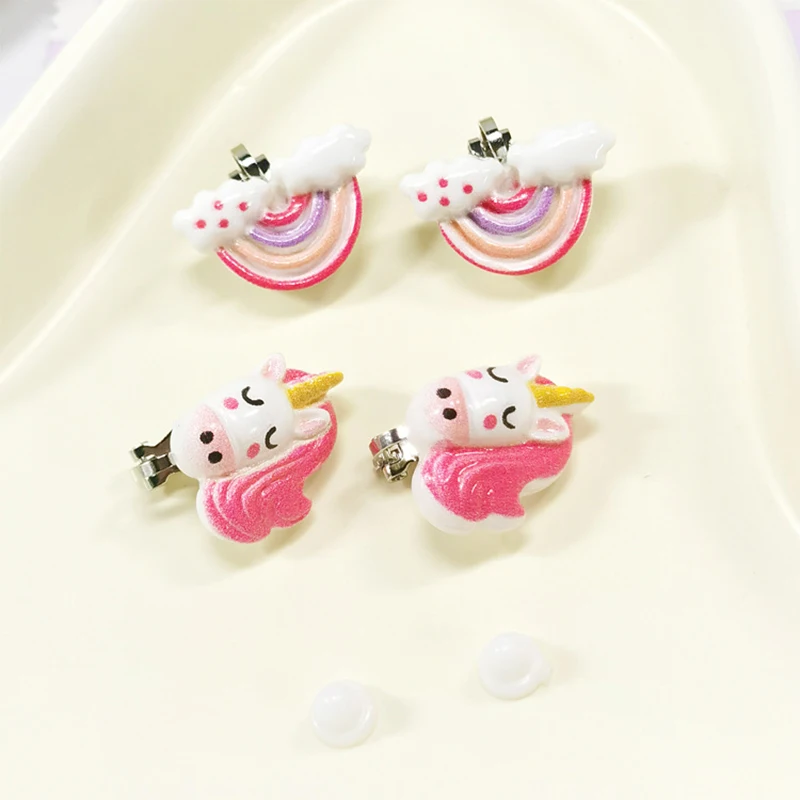 Clip Earrings 5PRS Christmas Gift for Children Non Piercing Girls Kids Mixed Cute Unicorn Panda Cat ear clip earrings,clip earrings,ear clip,ear accessories