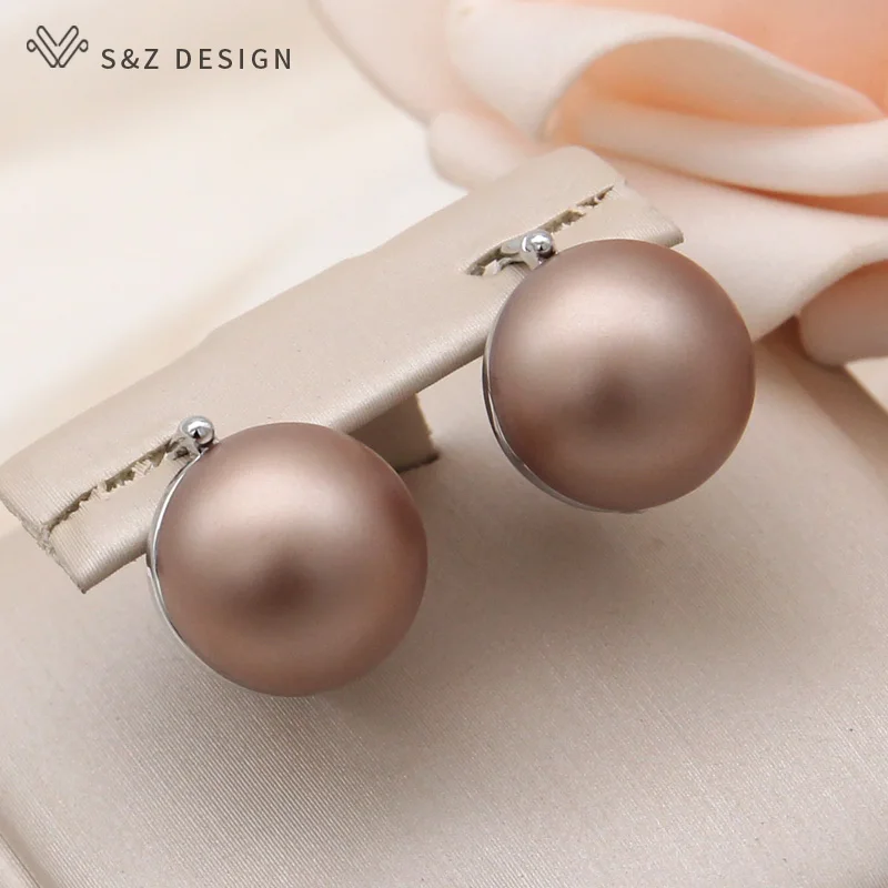 S&Z DESIGN New Fashion Elegant Vintage Round Simulated-pearl Dangle Earrings For Women Jewelry 585 Rose Gold Color Eardrop Gift