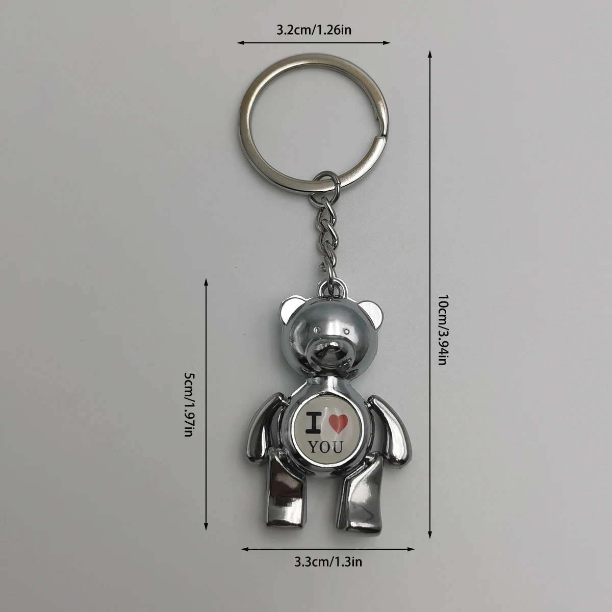 ARFUKA 3D Bear Pendant Keychain - Stainless Steel Animal Key Ring Charm, Gift For Men And Women