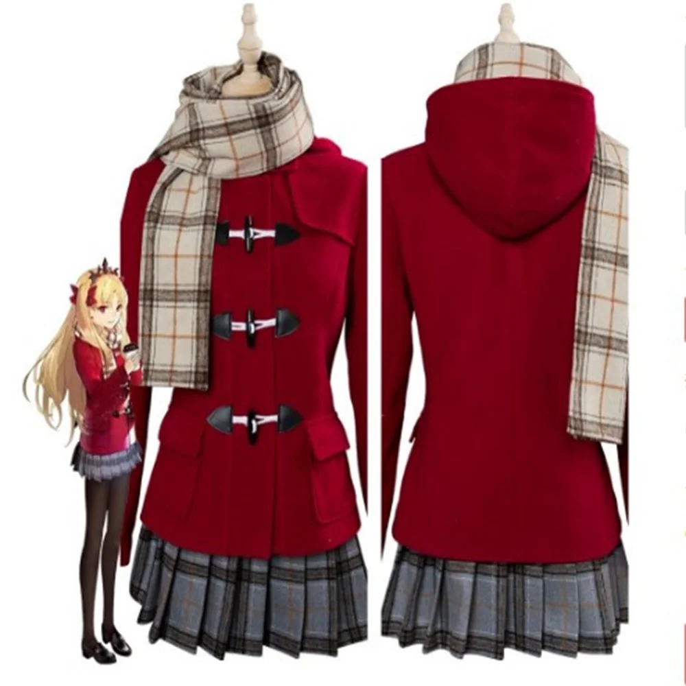 

FGO Fate Cosplay Ereshkigal Cos Woman Winter daily Woolen Red Set Cosplay Costume Coat+Shirt+Skirt+Tie+Headdress+Scarf+Socks