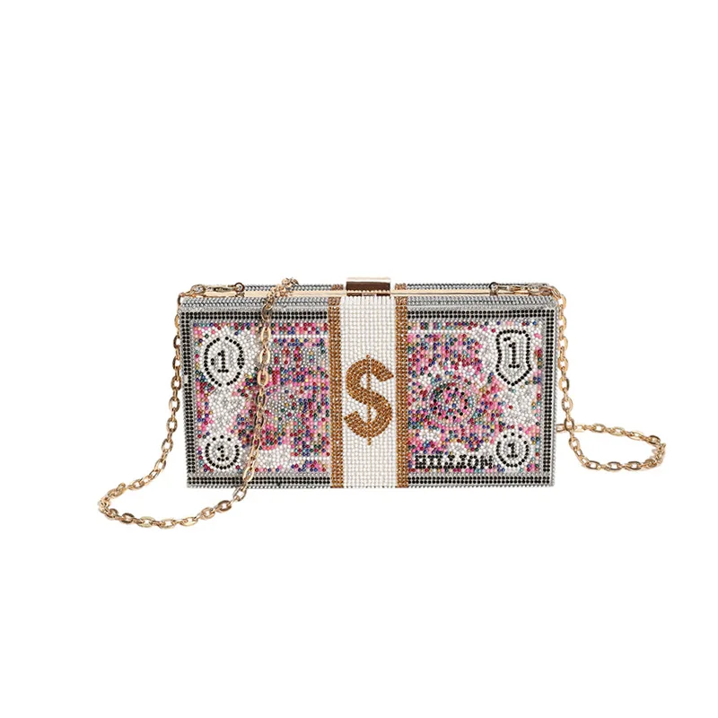 Shoulder Evening Cosmetic Woman Bag Clutche Handbag New Fashion Diamond Embedding Y2k Chain Box Party Banquet Wedding Purses