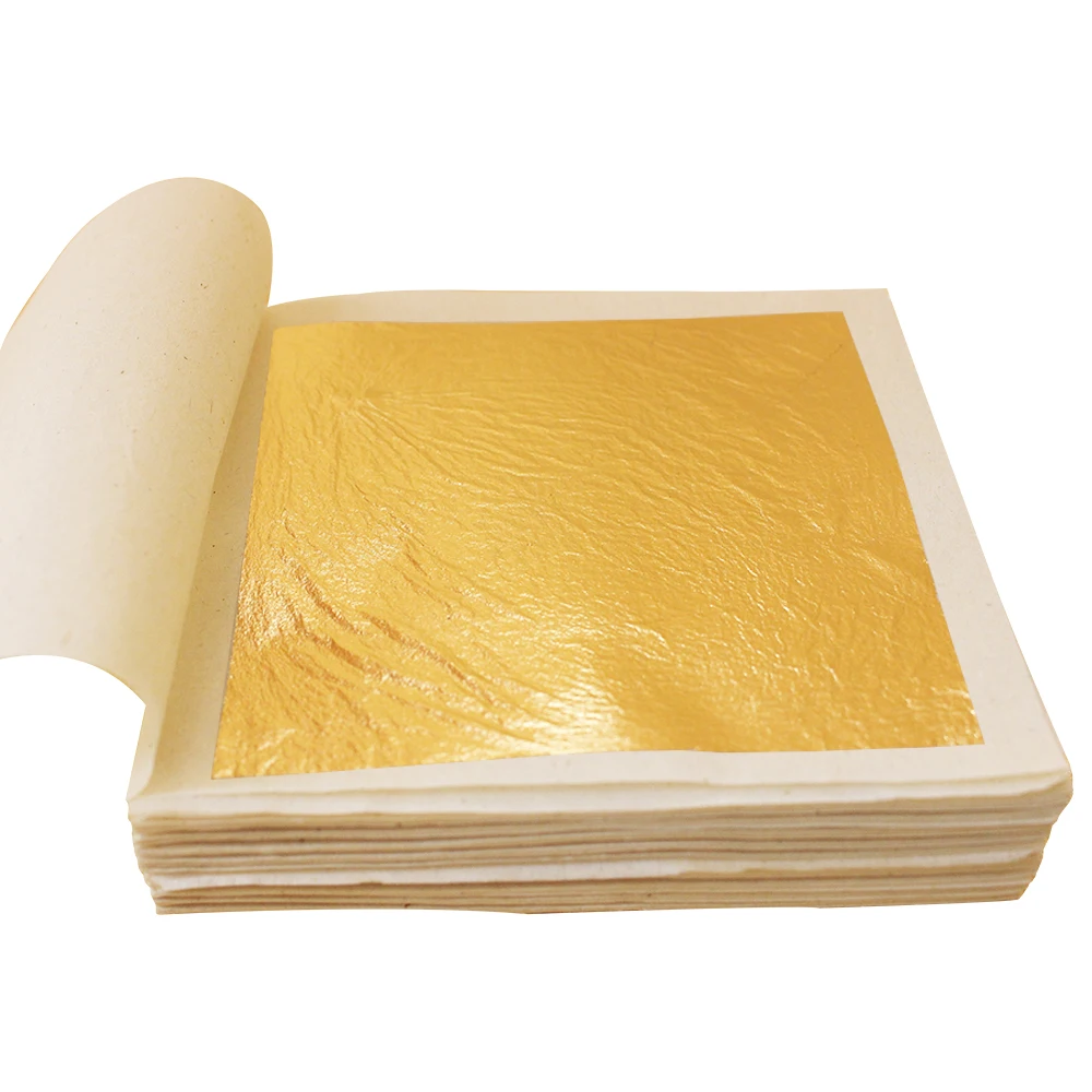 100Pcs Gold Leaf Sheets 5.5 by 5.5, Gold Foil Sheets for Gilding,  Painting Arts, Crafts Nails and Home Decoration