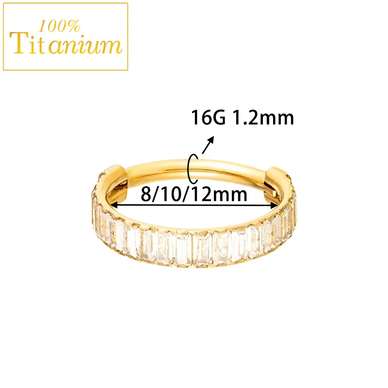 F136 Titanium CZ Cartilage Hoop Daith Tragus Helix Lobe Earring 8/10/12mm Hinged Segment Clicker Nose Ring Piercing Body Jewelry