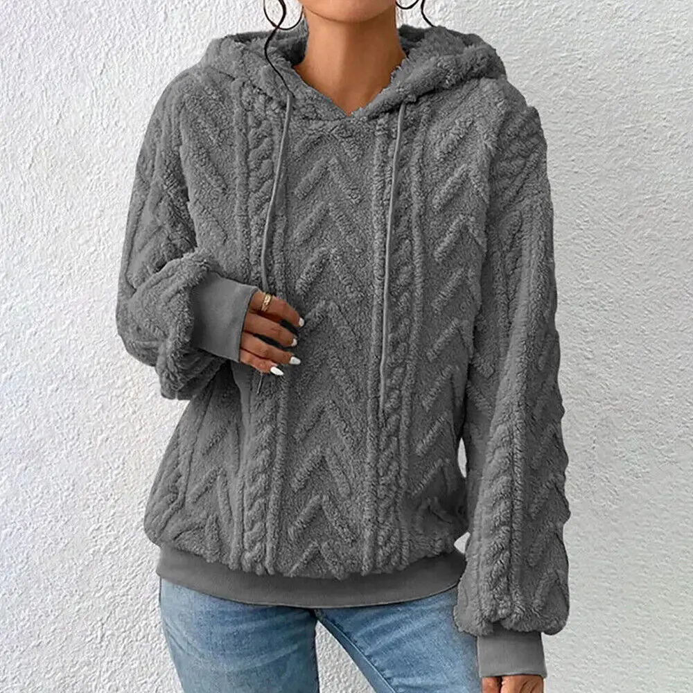 Hoodies For Women Solid Color Fleece Sport Pullover Cozy Oversized Pockets Hooded Sweatshirt