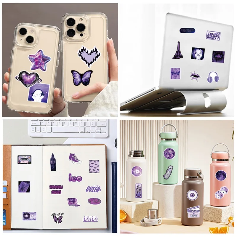 10/30/50PCS 보라색 Y2K PVC 스티커 미적 DIY 장식 전화 노트북 수하물 스케이트 보드 낙서 데칼