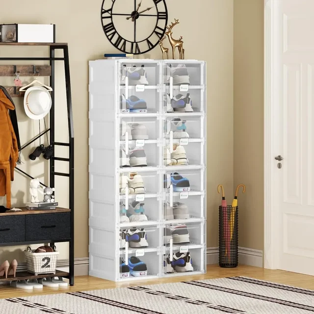 Shoe cabinet storage box, stackable transparent shoe cabinet without installation, hallway, folding shoe box with door 6