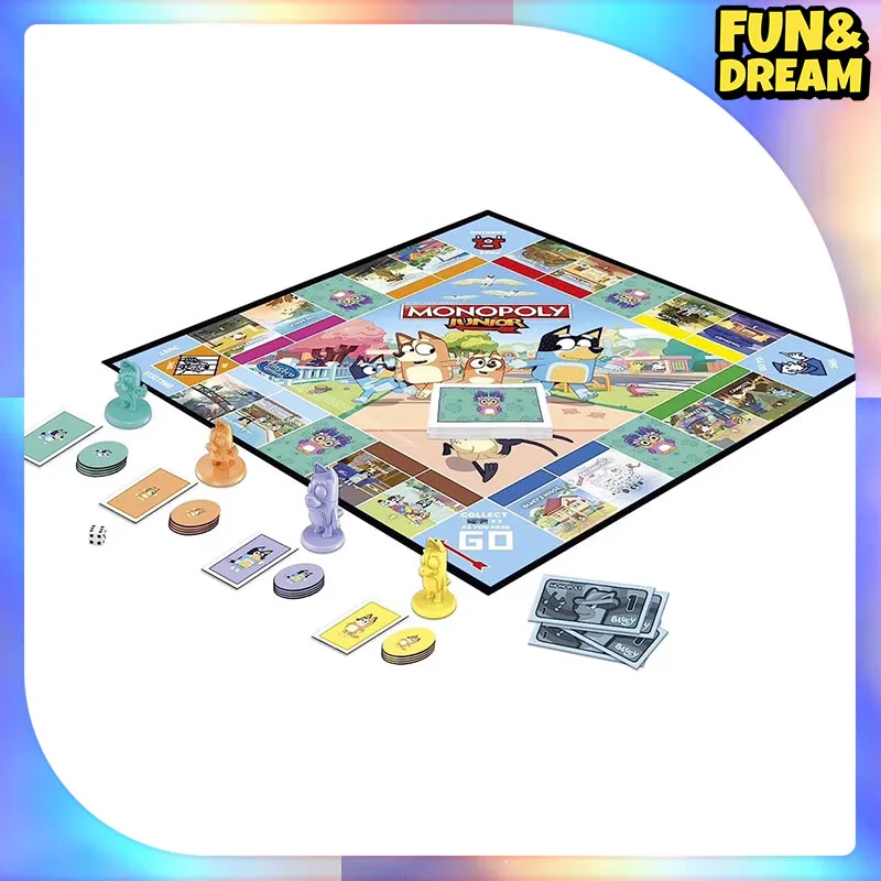 Bluey Little Blue Dog Bluey Kids Junior Edition Monopoly Real Estate Tycoon Toy Board Game Monopoly Board Game Toys Fun Games 3