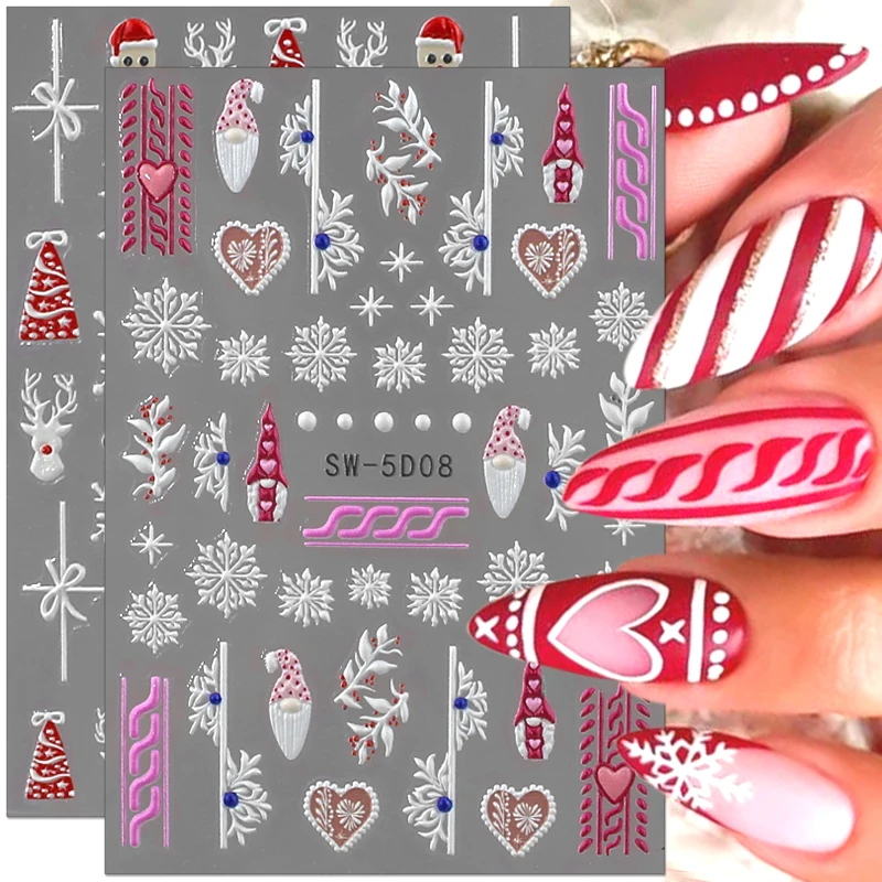 5d Embossed Christmas Nail Art Stickers,self Adhesive Snowflake