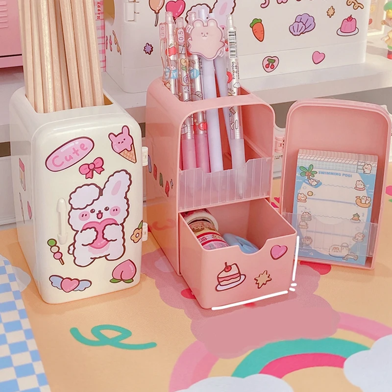 Kawaii Refrigerator Stationery Organizer Box Pen Holder Cute Aesthetic  Pencil Makeup Storage Container Kawaii Organization Stuff School Supplies  for