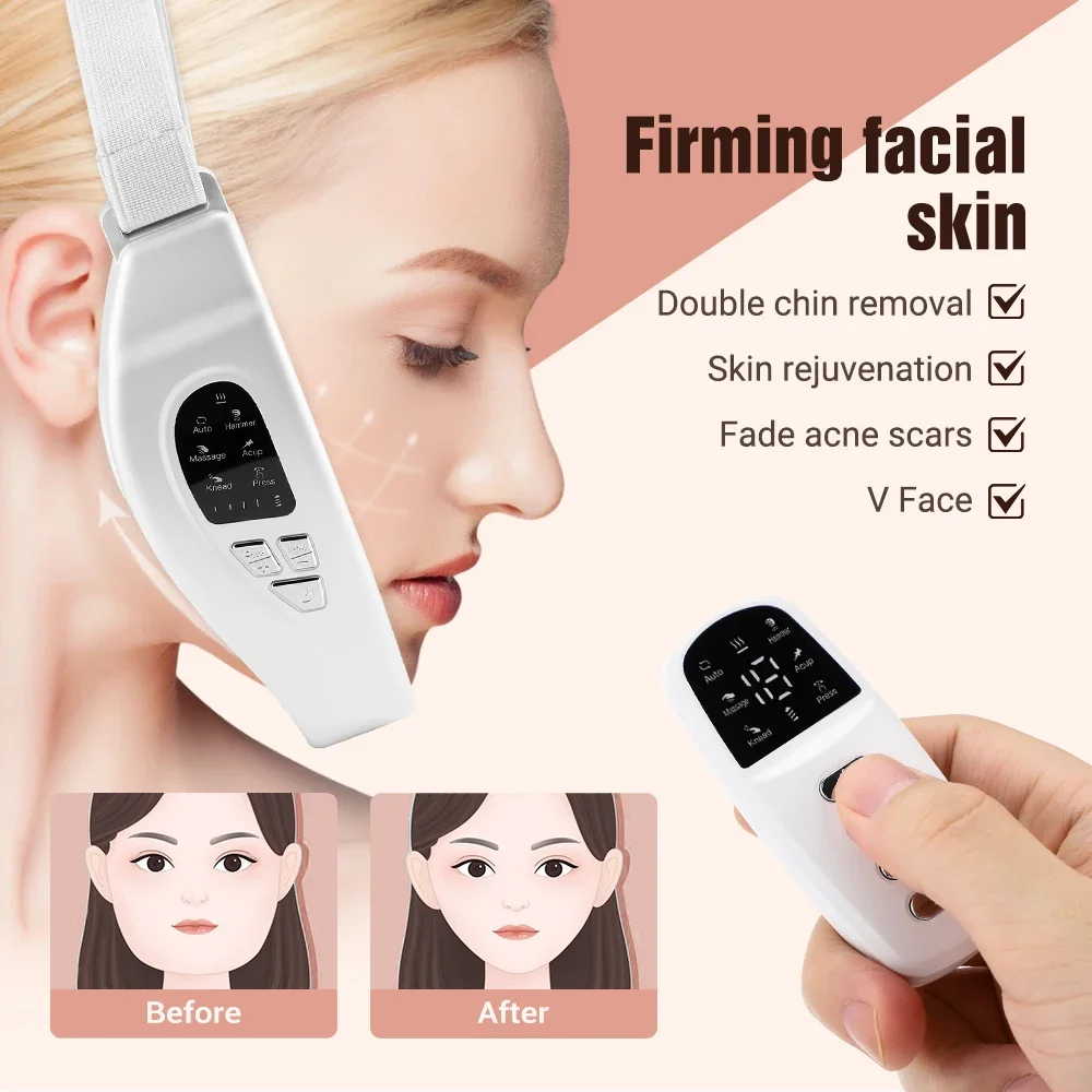Facial Massager Electric Face Slimming Device Double Chin V Shape Lift Belt Hot Compress Face Vibrate Slimming Massager With Remote Control