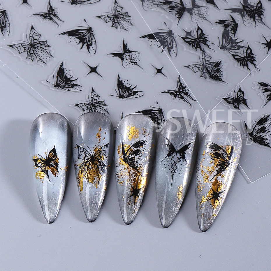12pcs 3D Holographic Butterfly Nail Art Stickers Butterfly Self-Adhesive Spring Summer Nail Slider Decal Y2K Manicure Decoration