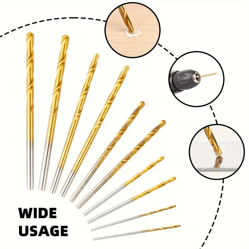 50pcs Titanium Coated Drill Bits Set 1/1.5/2/2.5/3mm titanium plated high-speed steel For Metal Wood Aluminum Drilling Tools