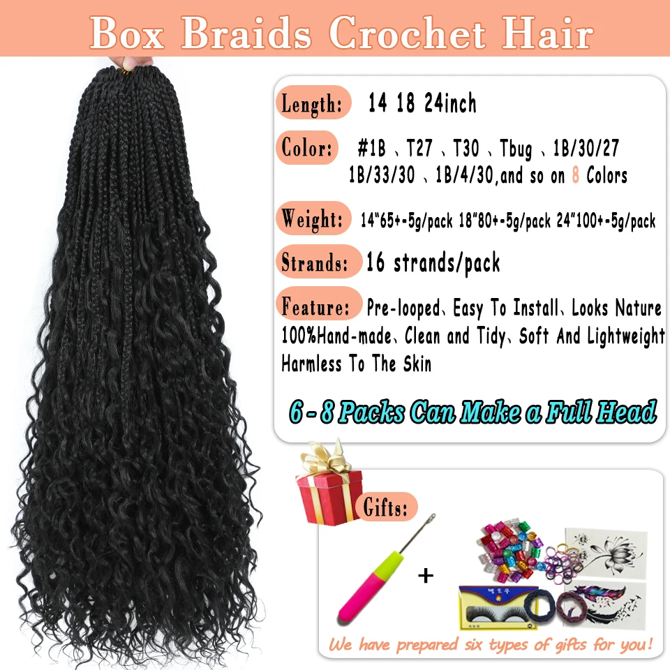 Goddess Box Braids Crochet Hair 14 18 24 Inch Bohemian Hippie Box Braids With Curly Ends Synthetic Braiding Hair for Black Women 2
