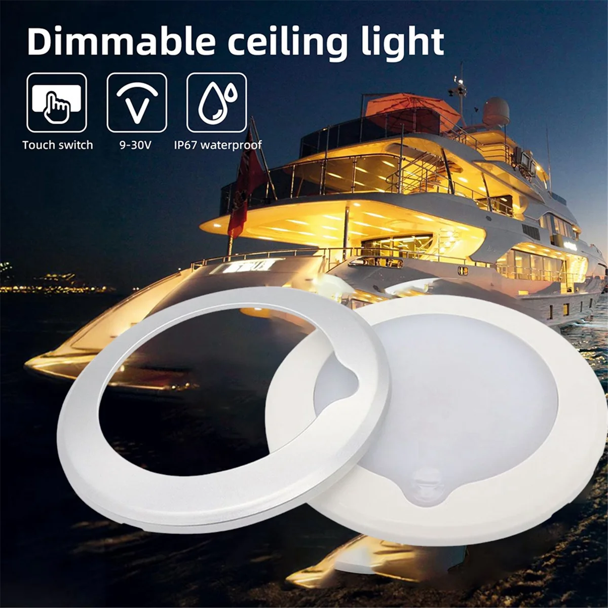 BAAU Boat Dimmable LED Ceiling Light with Touch Dimmer Switch Interior Down Lamp 9-30V Caravan Marine Interior Light
