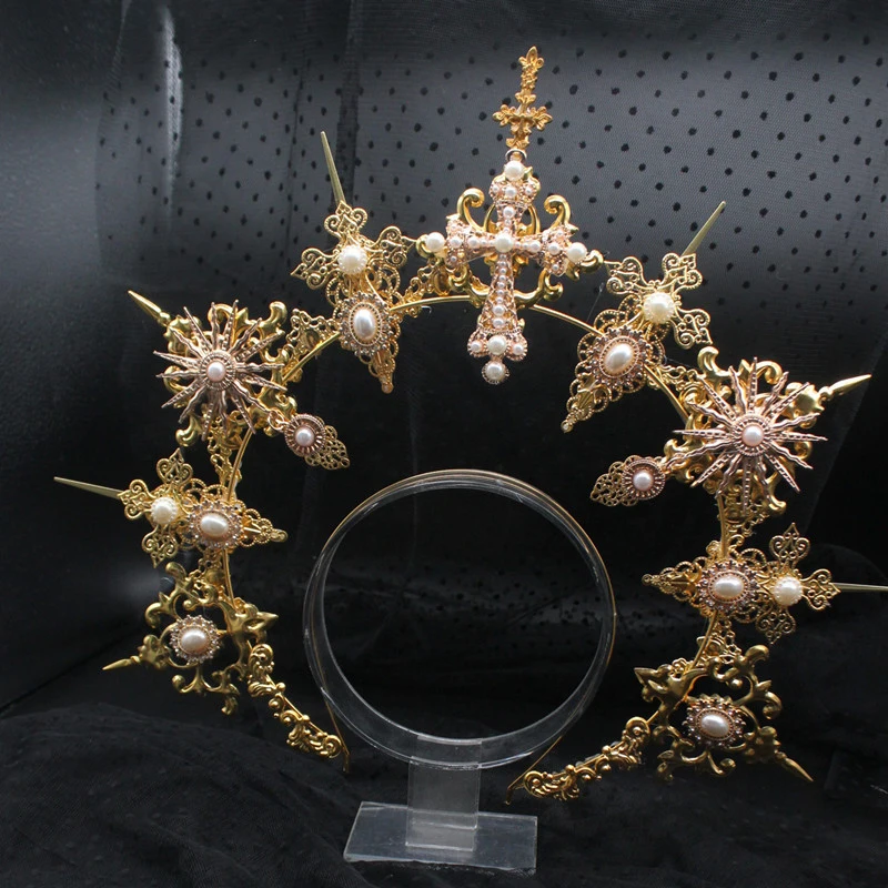 

Gothic Lolita Tiara Crown Headband DIY Material Package Christmas Vintage Sun Goddess Baroque Halo Headpiece Parts Party