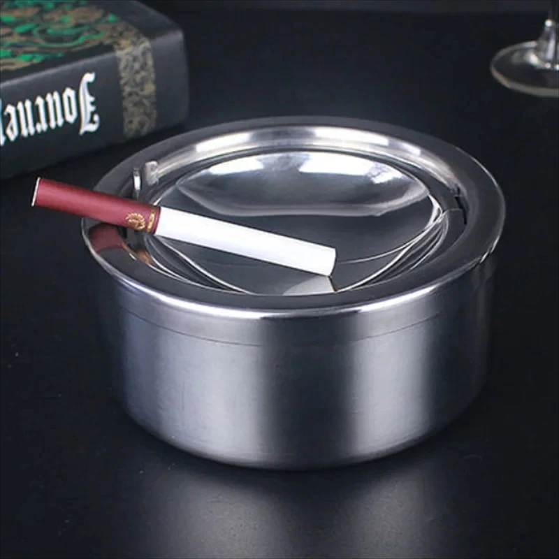 Portable Stainless Steel Windproof Ashtray Rotating Black Sticky Skin Model Rotating Ordinary Cigarette Ashtray Push Smoking Set portable ashtray stainless steel ashtray metal ashtray