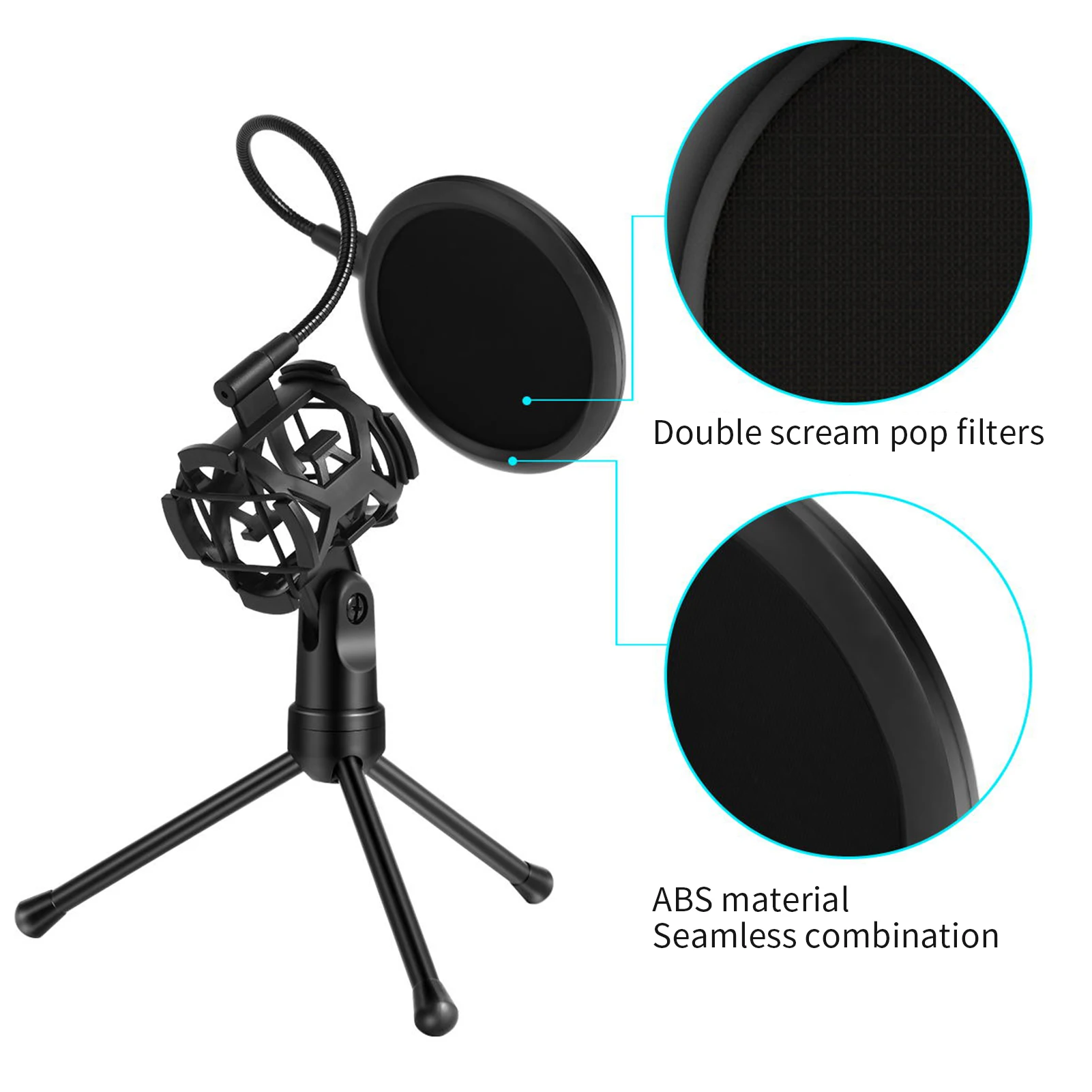 Desktop Microphone Tripod Stand Foldable Mic Stand with Shock Mount for Podcasts Internet Chat Meetings Lectures Online Show