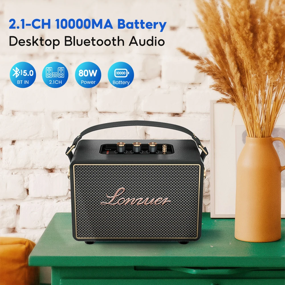 Lonzuer Audio Portable Bluetooth Speaker 2.1 Channel Sound Box 80W Support USB AUX TWS Desktop Bluetooth Speaker For Home Audio 4