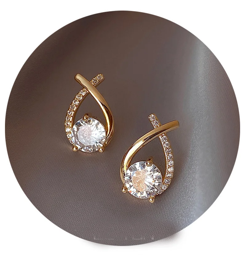 SKEDS Fashion Cross Stud Earrings For Women Girls Korean Style Elegant Crystal Jewelry Ear Rings Fishtail Lady Earrings Gift