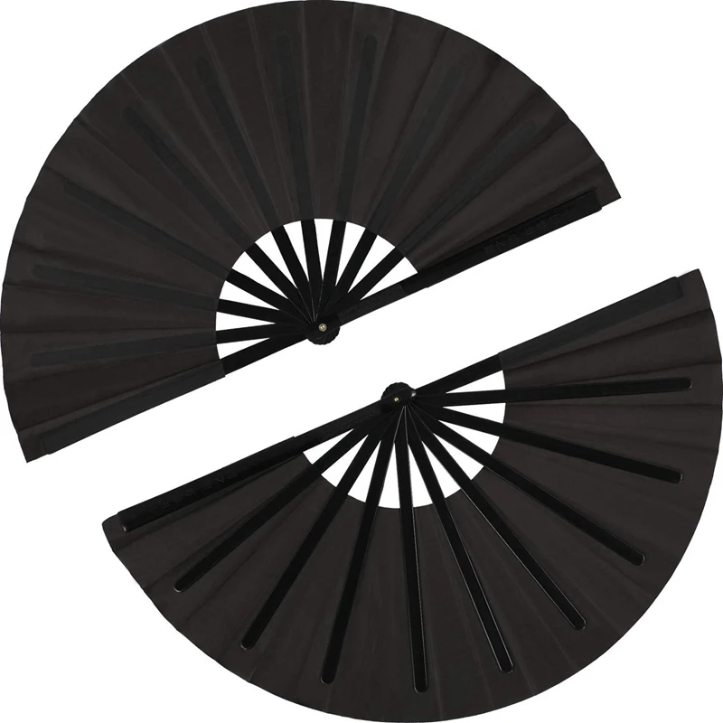 

6 Pieces Large Folding Fan Nylon Cloth Handheld Folding Fan Chinese Kung Fu Tai Chi Fan Black Decoration Fold Hand Fan