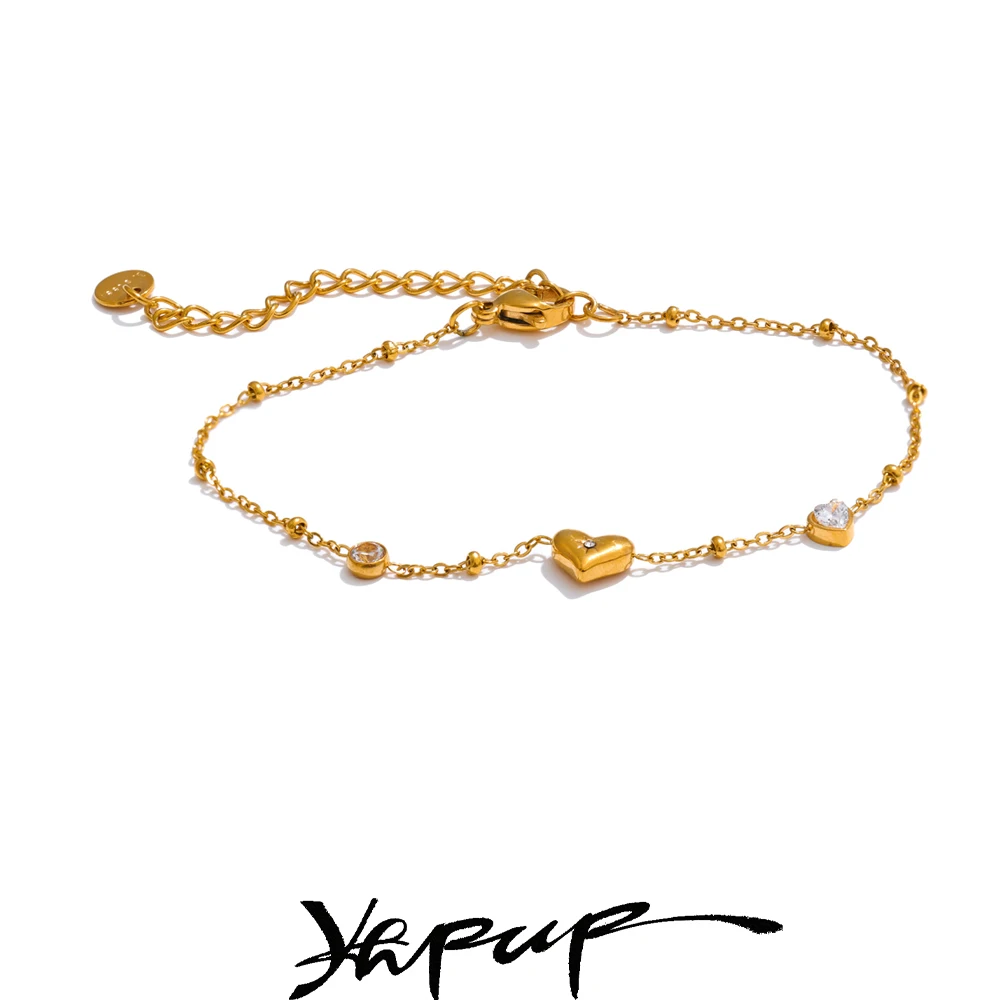 Yhpup Stainless Steel Zircon Heart Bracelet for Women